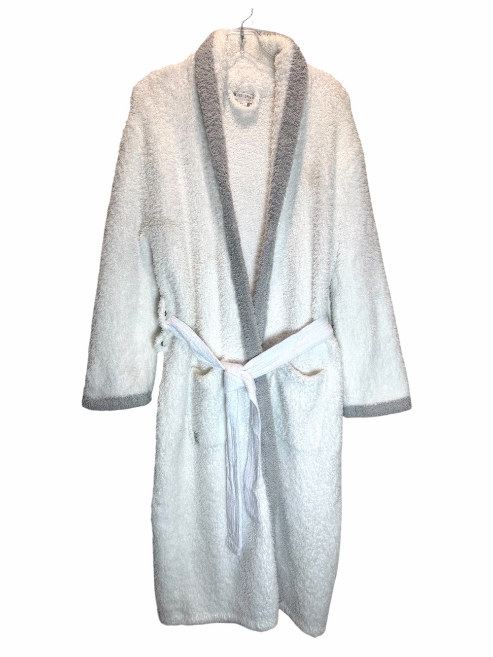 Barefoot Dreams Adult CozyChic White & Gray Trim Robe - Small (Size 1)